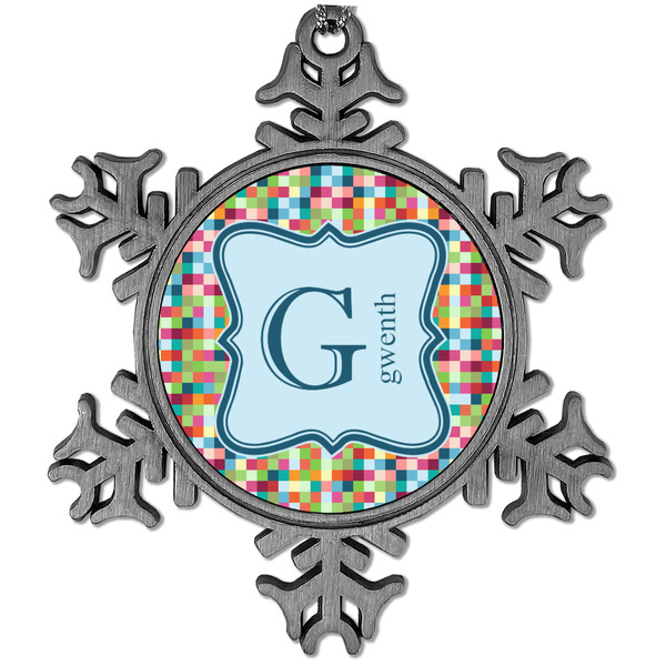 Custom Retro Pixel Squares Vintage Snowflake Ornament (Personalized)