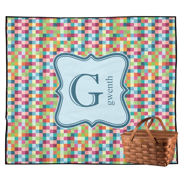 Custom Retro Pixel Squares Outdoor Picnic Blanket (Personalized)