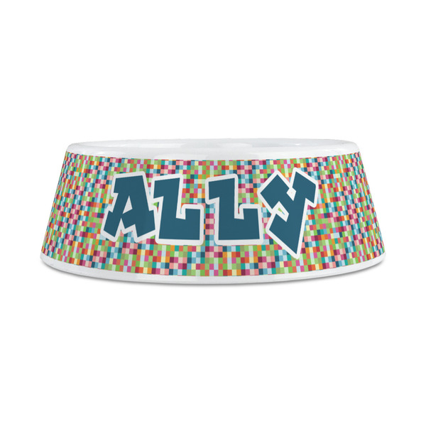 Retro Pixel Squares Plastic Dog Bowls - Medium - FRONT