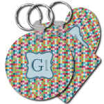 Retro Pixel Squares Plastic Keychain (Personalized)