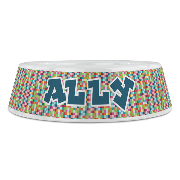 Retro Pixel Squares Plastic Pet Bowls - Large - FRONT