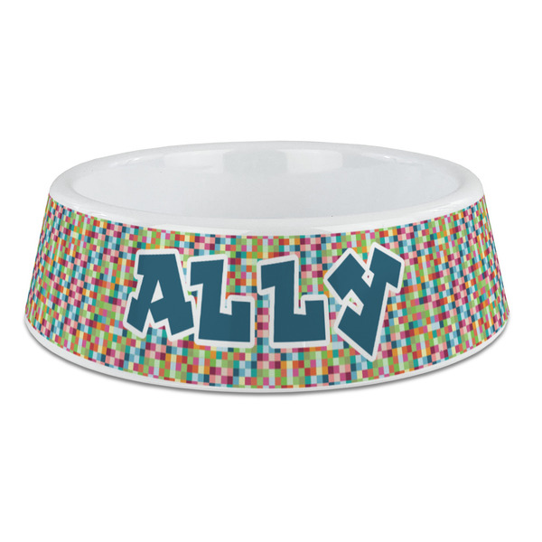 Custom Retro Pixel Squares Plastic Dog Bowl - Large (Personalized)