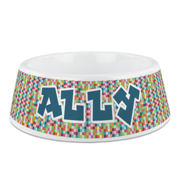 Custom Retro Pixel Squares Plastic Dog Bowl - Medium (Personalized)