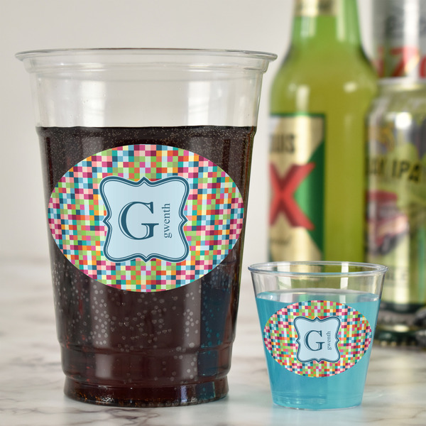 Retro Pixel Squares Plastic Shot Glasses - In Context