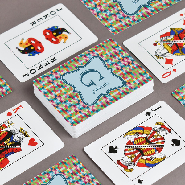 Retro Pixel Squares Playing Cards - Front & Back View