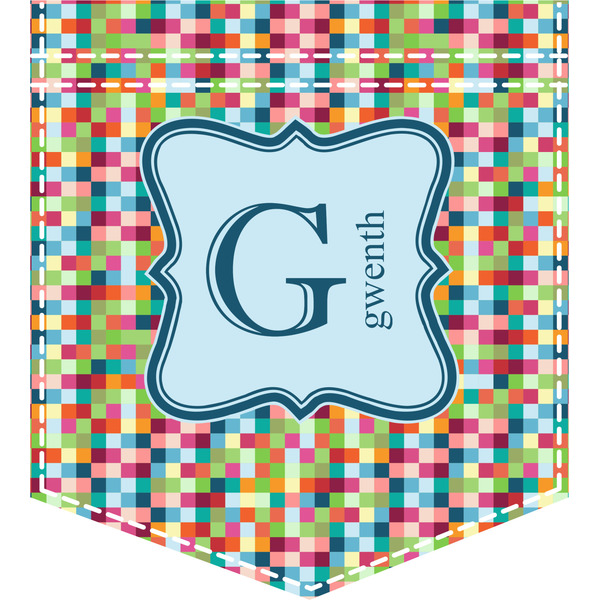 Custom Retro Pixel Squares Iron On Faux Pocket (Personalized)