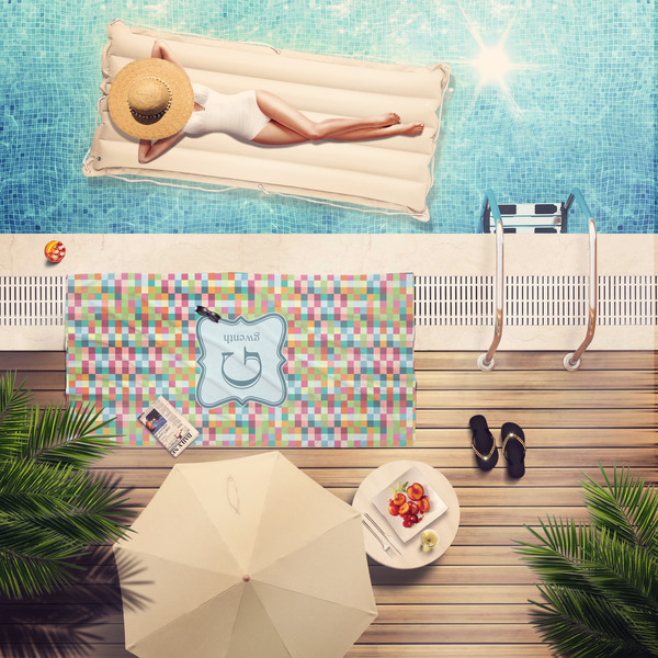 Retro Pixel Squares Pool Towel Lifestyle