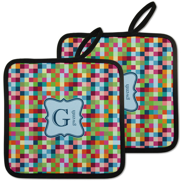 Retro Pixel Squares Pot Holders - Set of 2 MAIN