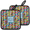 Retro Pixel Squares Pot Holders - Set of 2 w/ Name and Initial