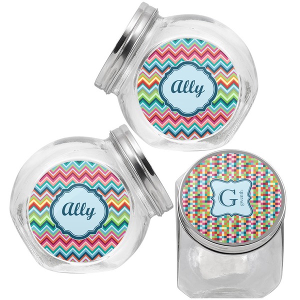 Retro Pixel Squares Puppy Treat Jar - Top Left Right