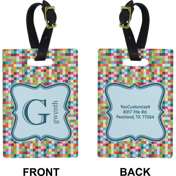 Retro Pixel Squares Rectangle Luggage Tag (Front + Back)