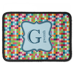 Retro Pixel Squares Iron On Rectangle Patch w/ Name and Initial