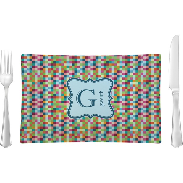 Custom Retro Pixel Squares Glass Rectangular Lunch / Dinner Plate (Personalized)