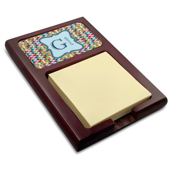 Custom Retro Pixel Squares Red Mahogany Sticky Note Holder (Personalized)