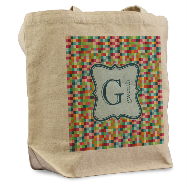 Custom Retro Pixel Squares Reusable Cotton Grocery Bag (Personalized)