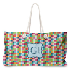 Retro Pixel Squares Large Tote Bag with Rope Handles (Personalized)