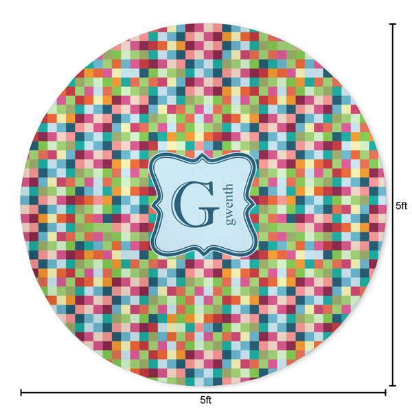 Retro Pixel Squares Round Area Rug - Size