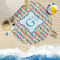 Retro Pixel Squares Round Beach Towel Lifestyle