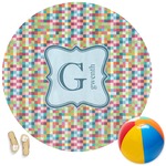 Retro Pixel Squares Round Beach Towel (Personalized)