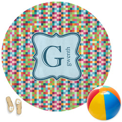 Retro Pixel Squares Round Beach Towel (Personalized)