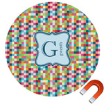 Retro Pixel Squares Round Car Magnet - 10" (Personalized)