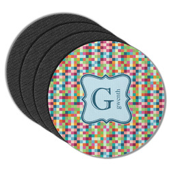 Retro Pixel Squares Round Rubber Backed Coasters - Set of 4 (Personalized)