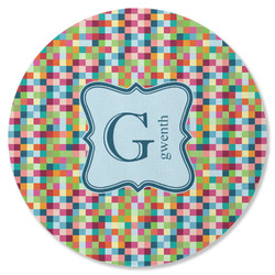 Retro Pixel Squares Round Rubber Backed Coaster (Personalized)