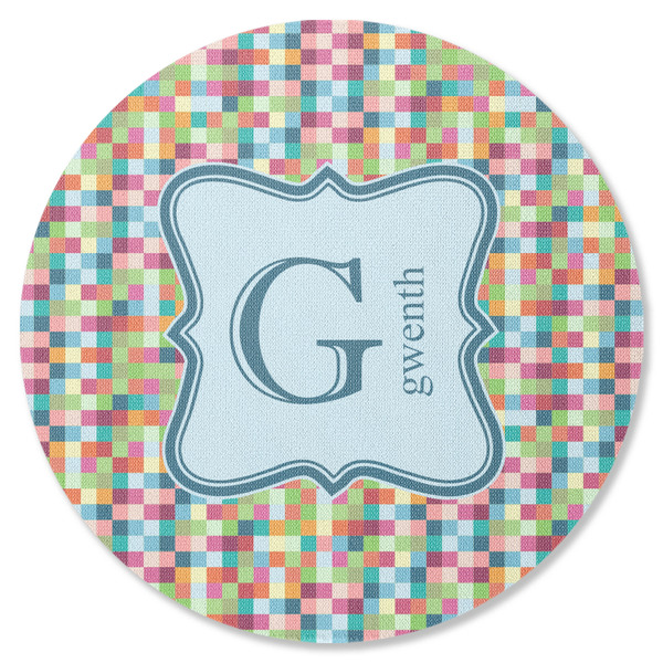 Custom Retro Pixel Squares Round Rubber Backed Coaster (Personalized)