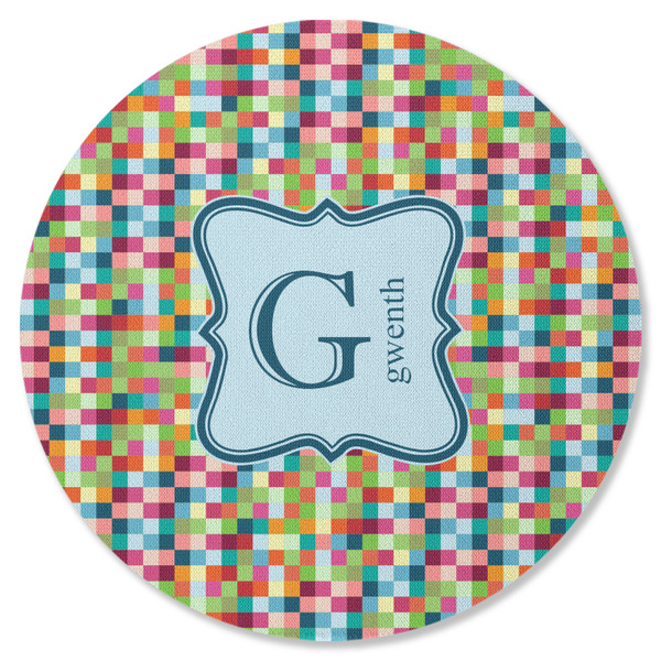 Retro Pixel Squares Round Coaster Rubber Back - Single