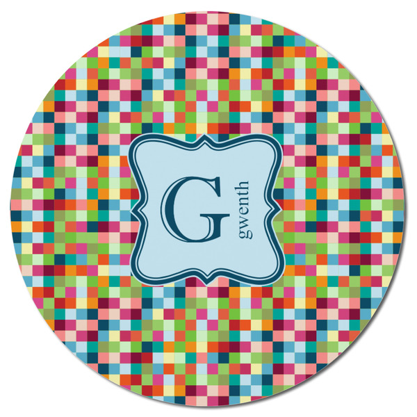 Retro Pixel Squares Round Fridge Magnet - FRONT