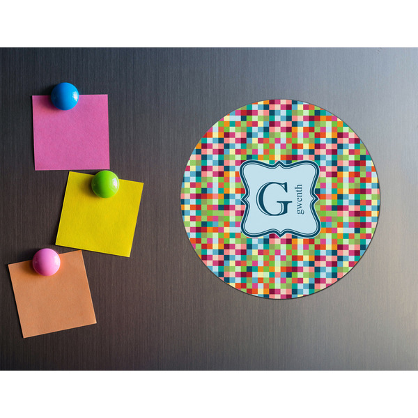 Retro Pixel Squares Round Fridge Magnet - LIFESTYLE