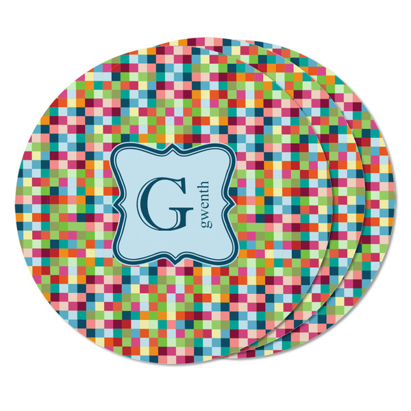 Retro Pixel Squares Round Fridge Magnet - THREE