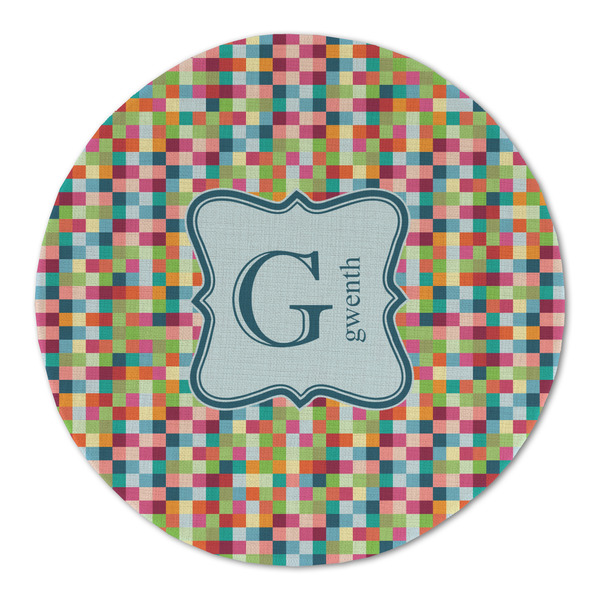 Retro Pixel Squares Round Linen Placemats - FRONT (Double Sided)