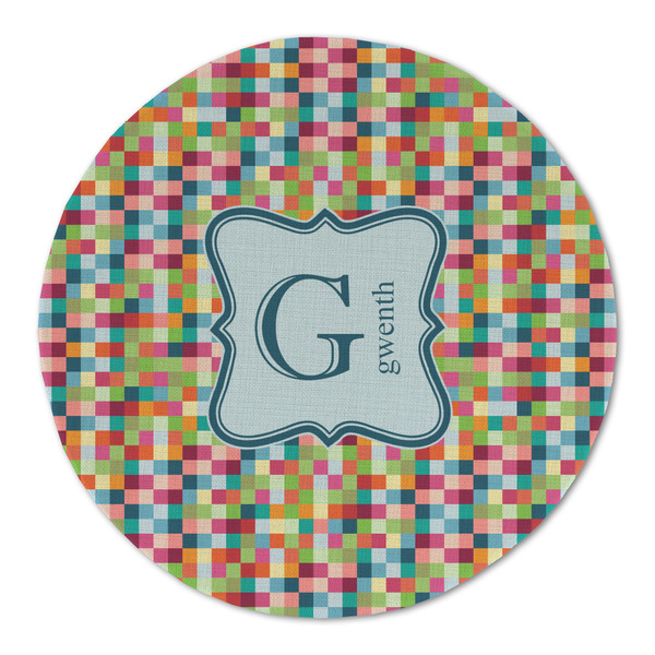 Custom Retro Pixel Squares Round Linen Placemat (Personalized)