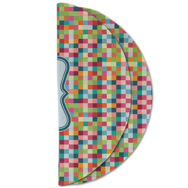 Retro Pixel Squares Round Linen Placemats - HALF FOLDED (double sided)