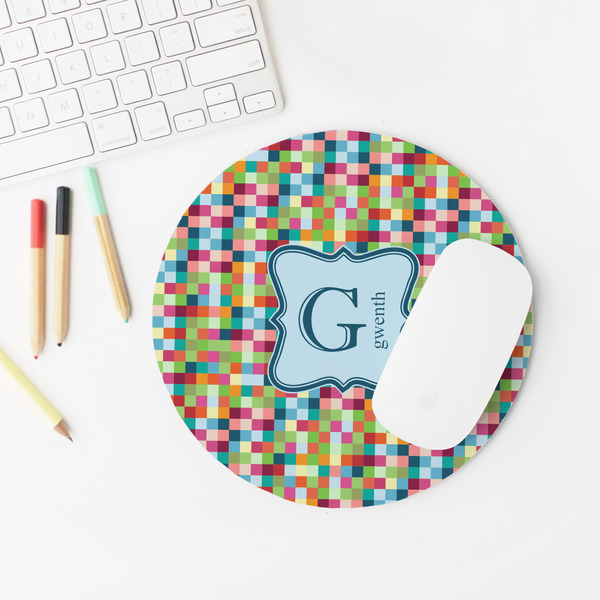 Retro Pixel Squares Round Mousepad - LIFESTYLE 2