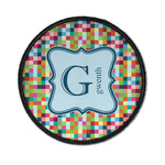 Retro Pixel Squares Iron On Round Patch w/ Name and Initial