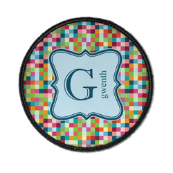 Retro Pixel Squares Iron On Round Patch w/ Name and Initial