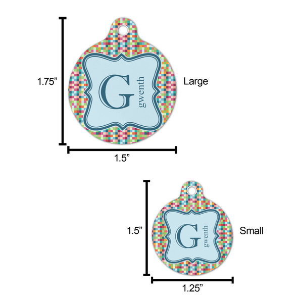Retro Pixel Squares Round Pet ID Tag - Large - Comparison Scale
