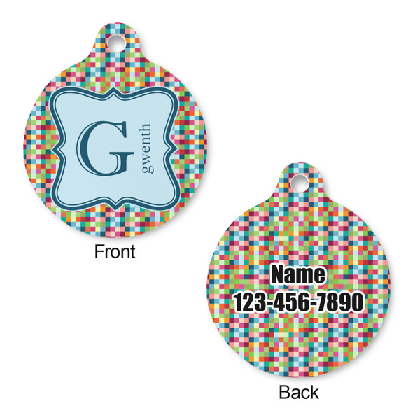 Retro Pixel Squares Round Pet Tag - Front & Back