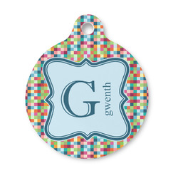 Retro Pixel Squares Round Pet ID Tag - Small (Personalized)