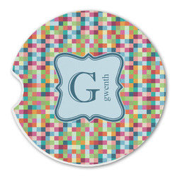 Retro Pixel Squares Sandstone Car Coaster - Single (Personalized)