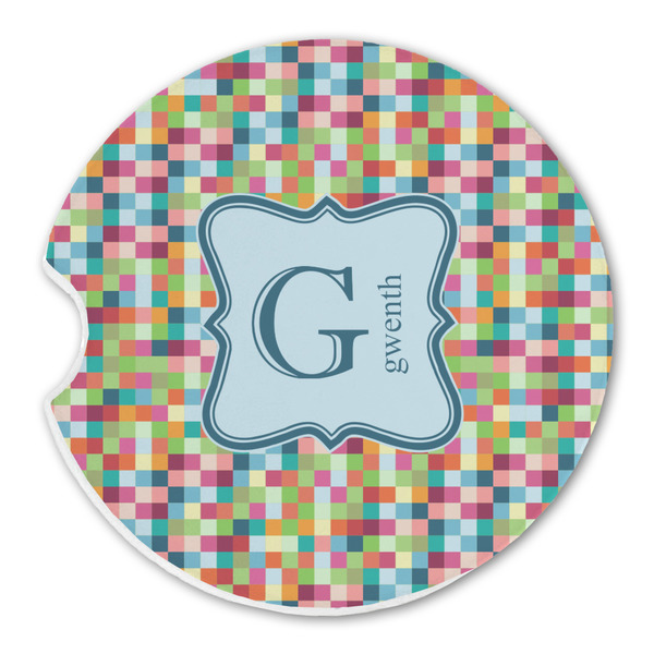 Retro Pixel Squares Sandstone Car Coaster - Single