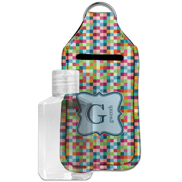 Retro Pixel Squares Sanitizer Holder Keychain - Large with Case