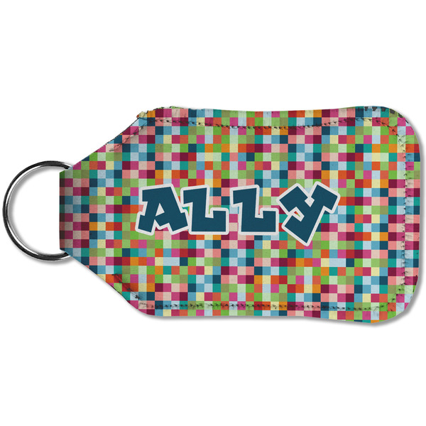 Retro Pixel Squares Sanitizer Holder Keychain - Small (Back)