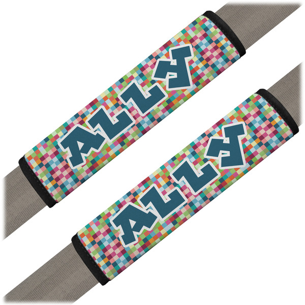 Custom Retro Pixel Squares Seat Belt Covers (Set of 2) (Personalized)