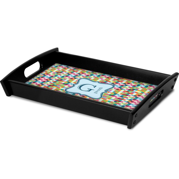 Retro Pixel Squares Serving Tray Black - Corner