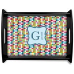 Retro Pixel Squares Black Wooden Tray - Large (Personalized)