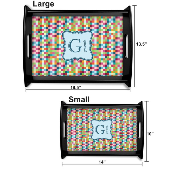 Retro Pixel Squares Serving Tray Black Sizes