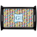 Retro Pixel Squares Black Wooden Tray - Small (Personalized)